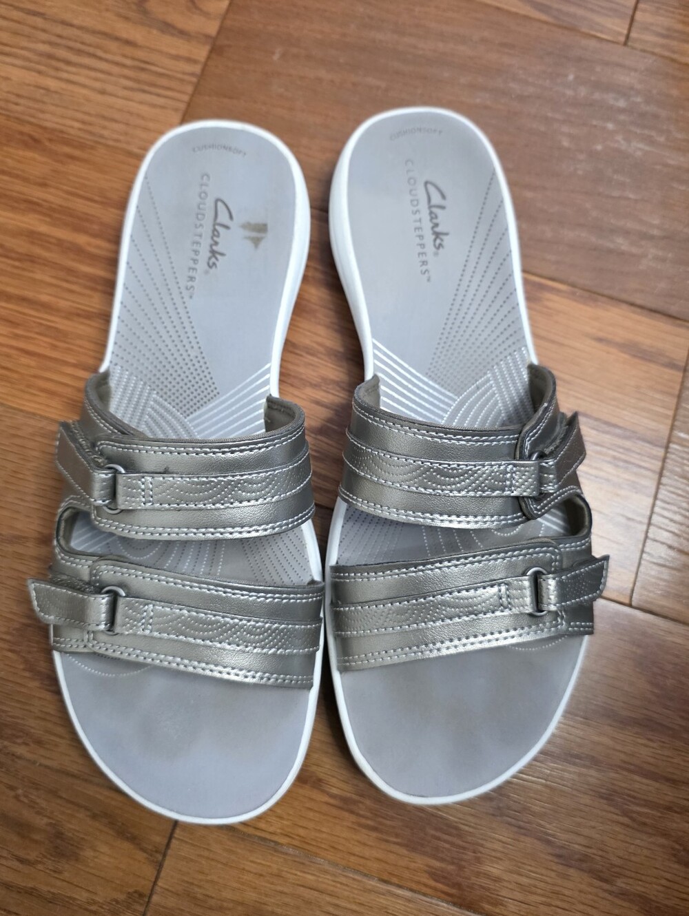 Cloudsteppers by Clarks Womens Breeze Piper Pewter Slide Sandals Shoes